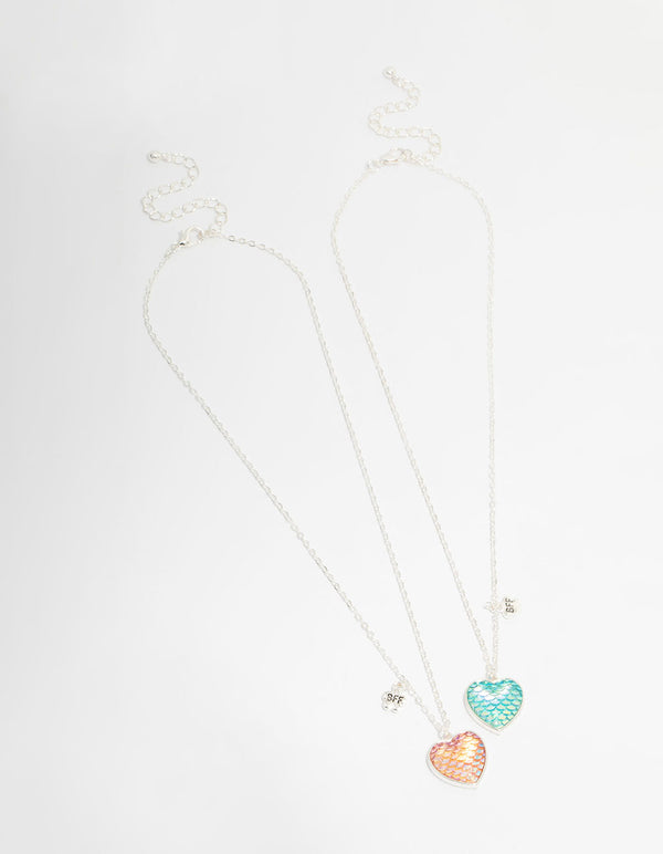 Kids Silver Mermaid Heart Locket BFF Necklaces 2-Pack