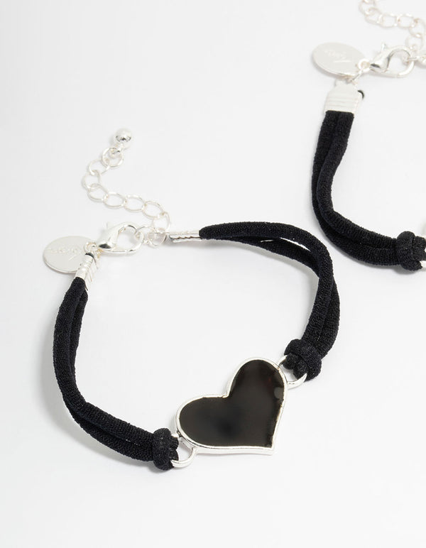 Kids Silver Mood Heart BFF Ribbon Bracelets 2-Pack