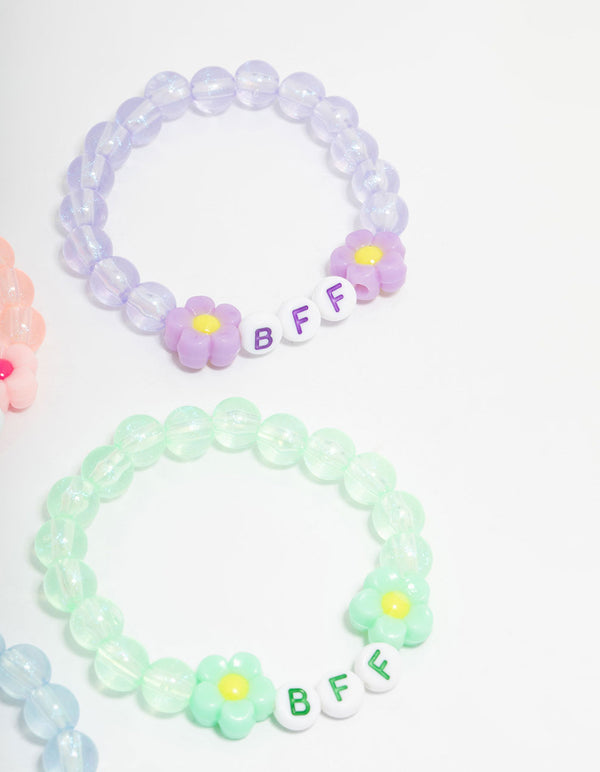 Kids Pastel Beaded Best Friends Flower Bracelets 5-Pack