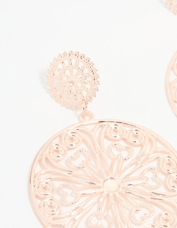 Rose Gold Laser Cut Circle Drop Earrings