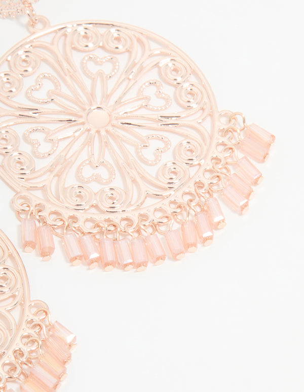 Rose Gold Laser Cut Circle Drop Earrings