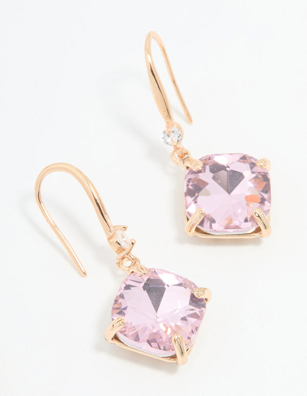 Rose Gold Pink Stone Drop Earrings