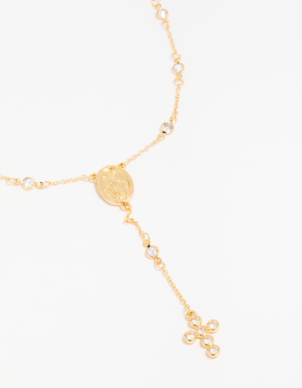 Gold Plated Cubic Zirconia Cross Y-Necklace