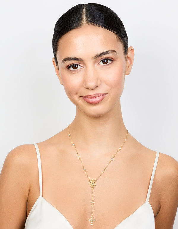 Gold Plated Cubic Zirconia Cross Y-Necklace