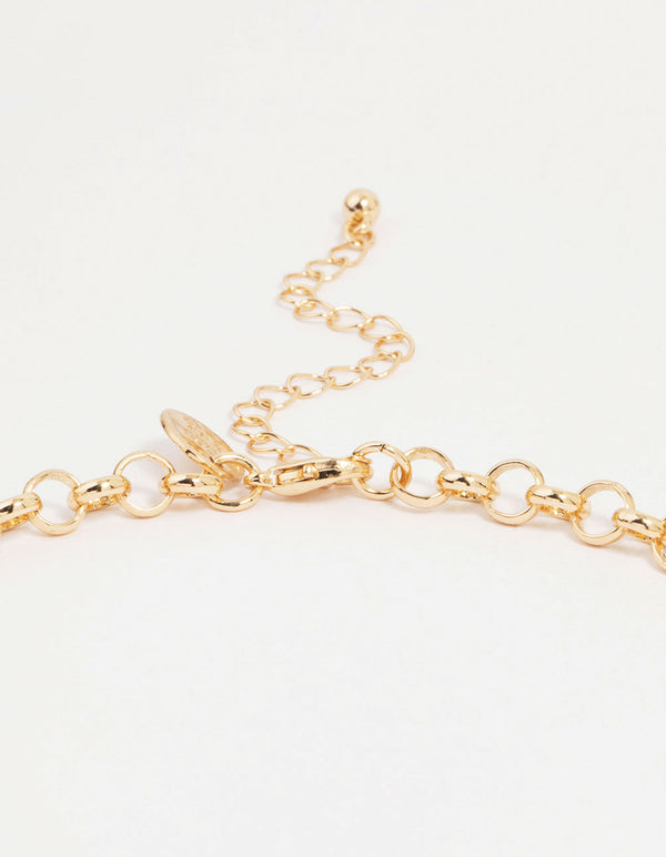 Gold Black Beaded Heart Charm Necklace