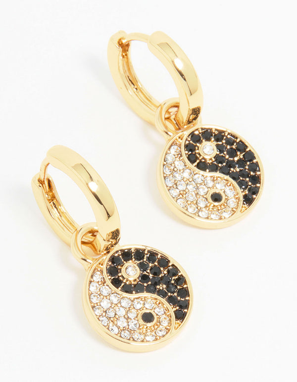 Gold Sparkle Yin Yang Drop Earrings