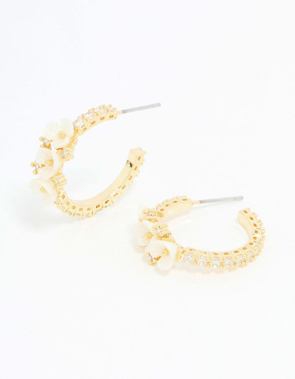 Gold Dainty Floral Hoop Earrings