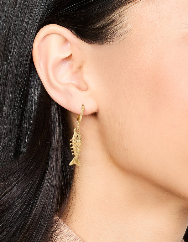 Gold Dainty Fish Drop Earrings