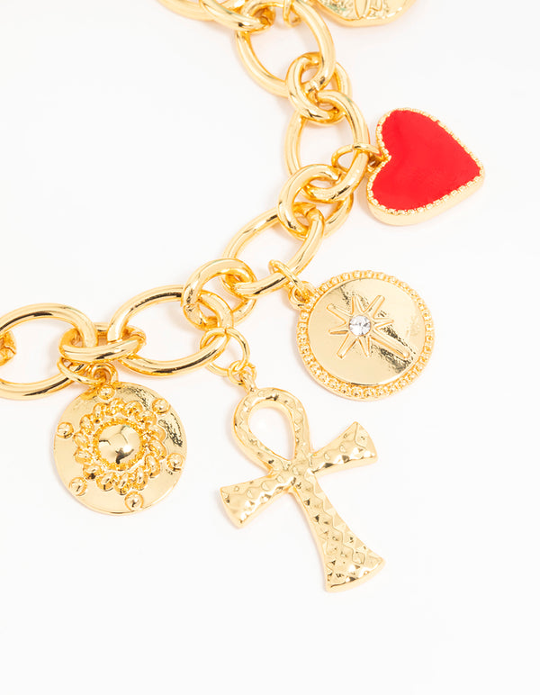 Gold Chunky Cross Charm Bracelet
