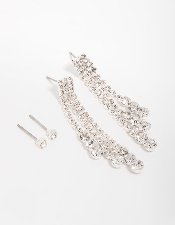 Silver Cupchain Drop Earrings & Stud Earrings 2-Pack