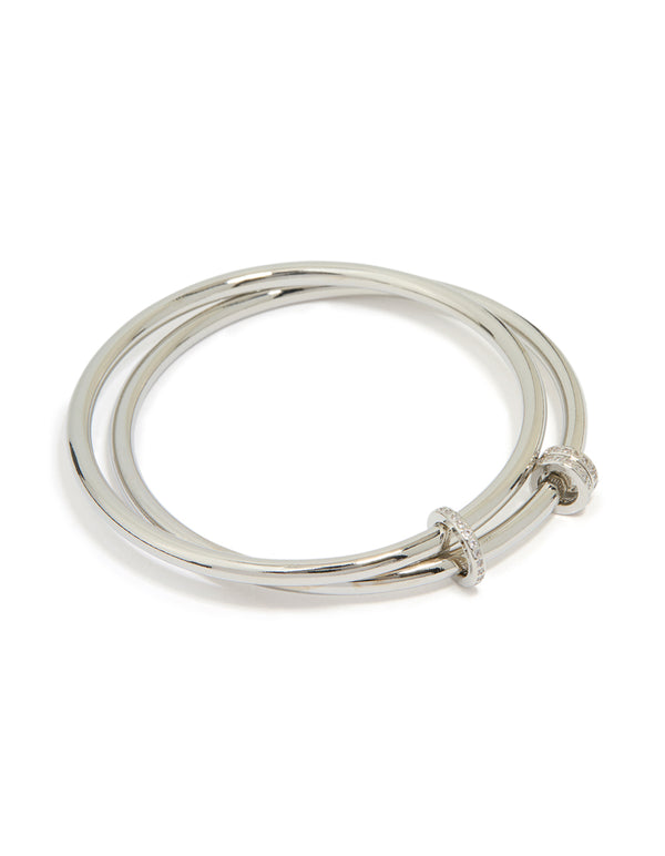 Silver Cubic Zirconia Layered Rondell Bangle