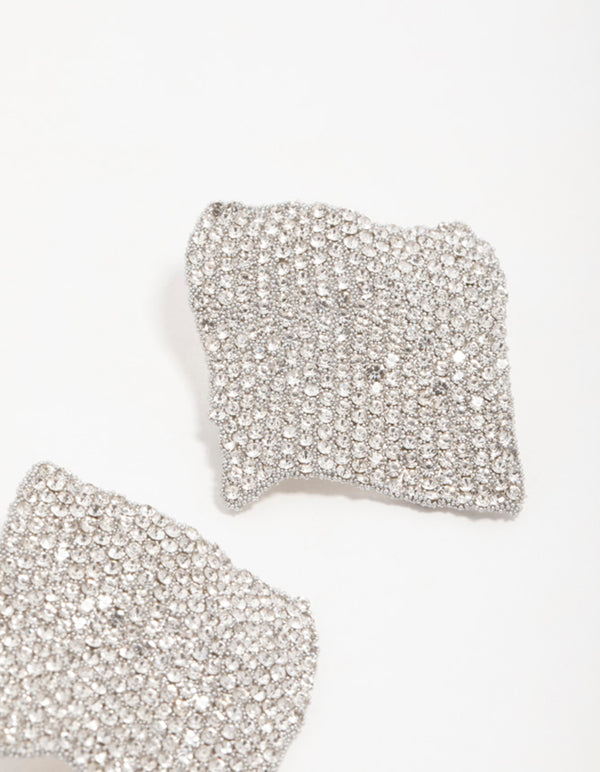 Silver Diamante Pavé Ripple Stud Earrings