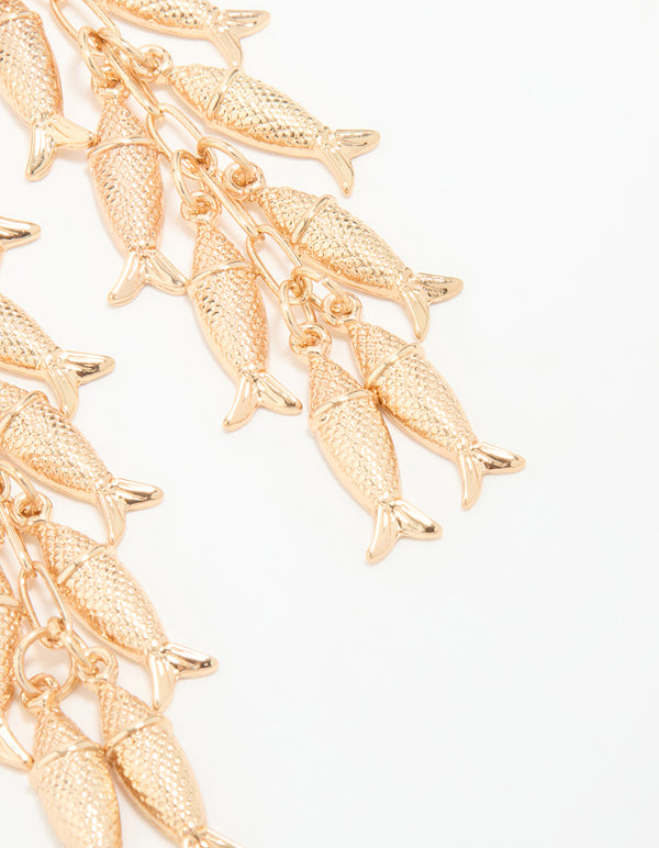 Gold Tassel Sardine Drop Earrings
