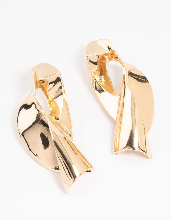Gold Futuristic Twist Drop Earrings