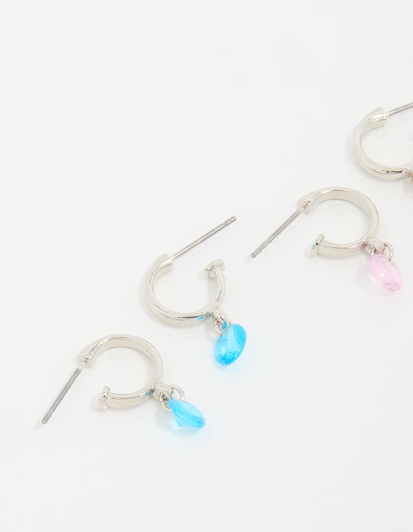 Silver Mixed Stone Huggie Hoop Earrings 3-Pack