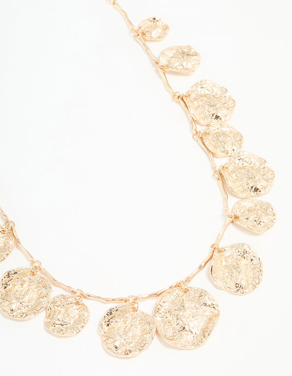 Gold Molten Circle Charm Necklace