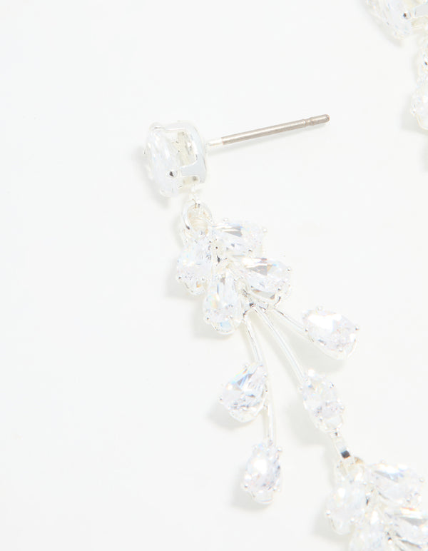 Silver Cubic Zirconia Fan-Shaped Drop Earrings