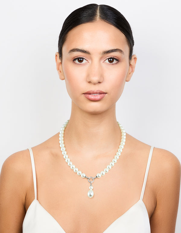 Silver Pearl Cubic Zirconia Short Necklace