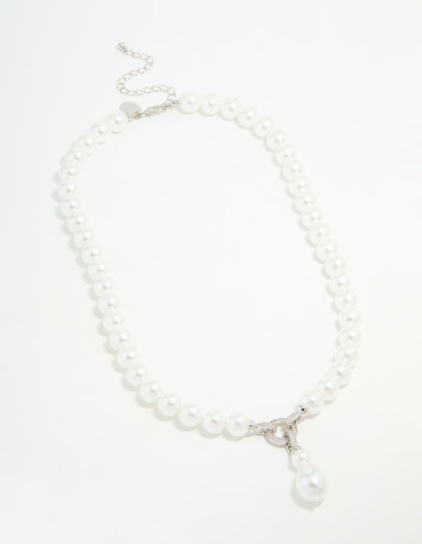 Silver Pearl Cubic Zirconia Short Necklace
