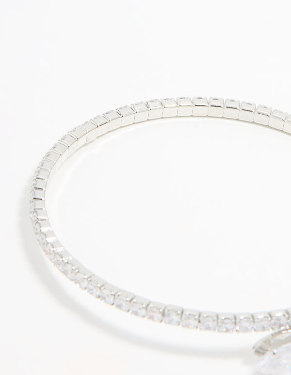 Silver Cubic Zirconia Marquise Layered Bangle