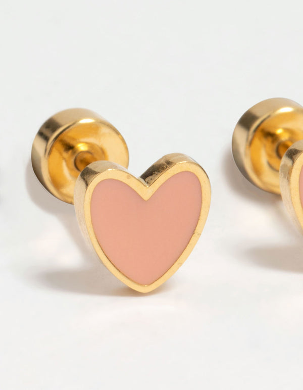 Kids Gold Plated Surgical Steel Heart Flat Back Earrings