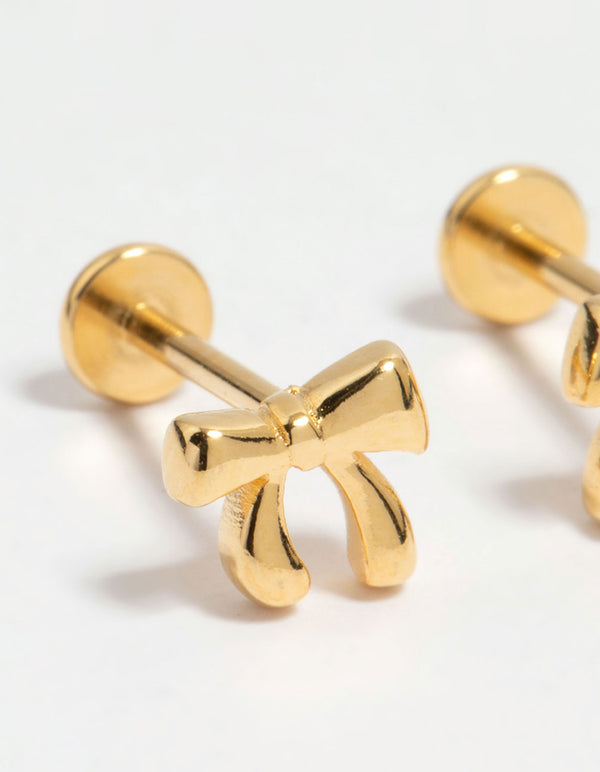 Kids Gold Plated Surgical Steel Bow Flat Back Earrings