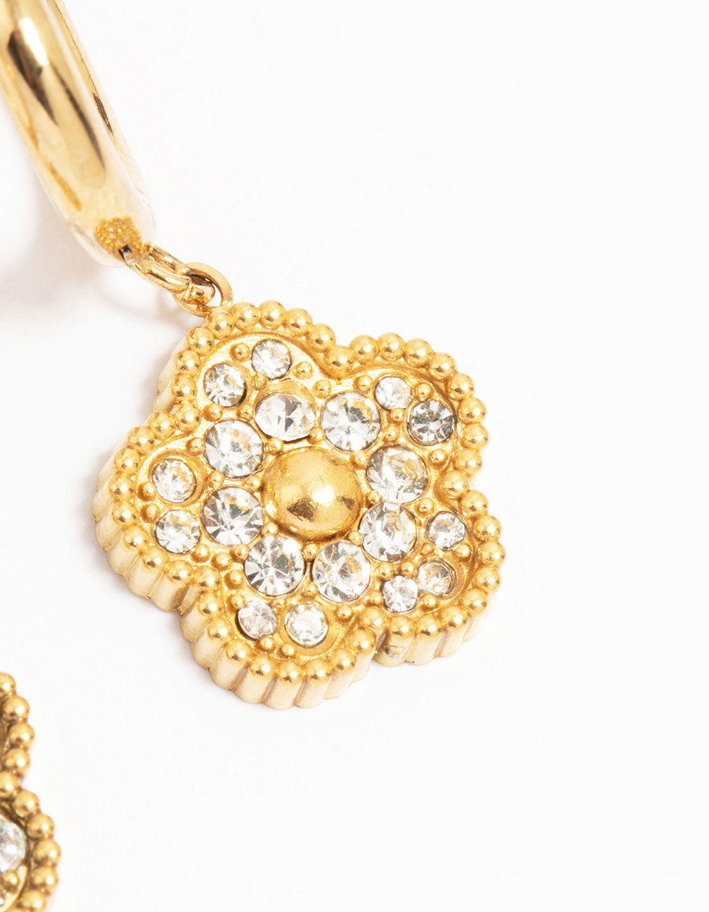 Waterproof Gold Plated Stainless Steel Cubic Zirconia Flower Drop Hoop Earrings