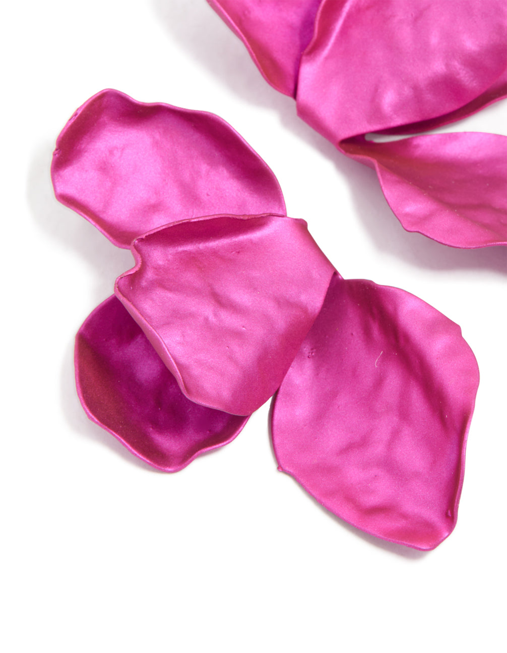 Gold Fuschia Coated Metal Flower Petal Drop Earrings