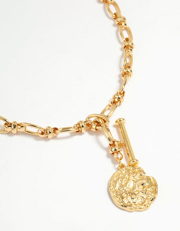 Gold Plated Coin Pendant T&O Necklace