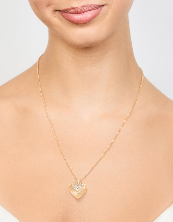 Gold Textured Heart Pendant Necklace