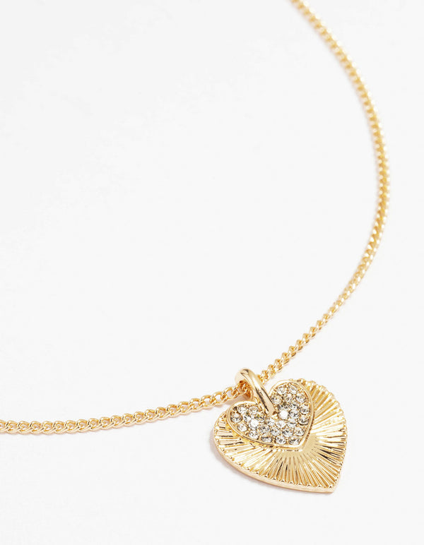 Gold Textured Heart Pendant Necklace
