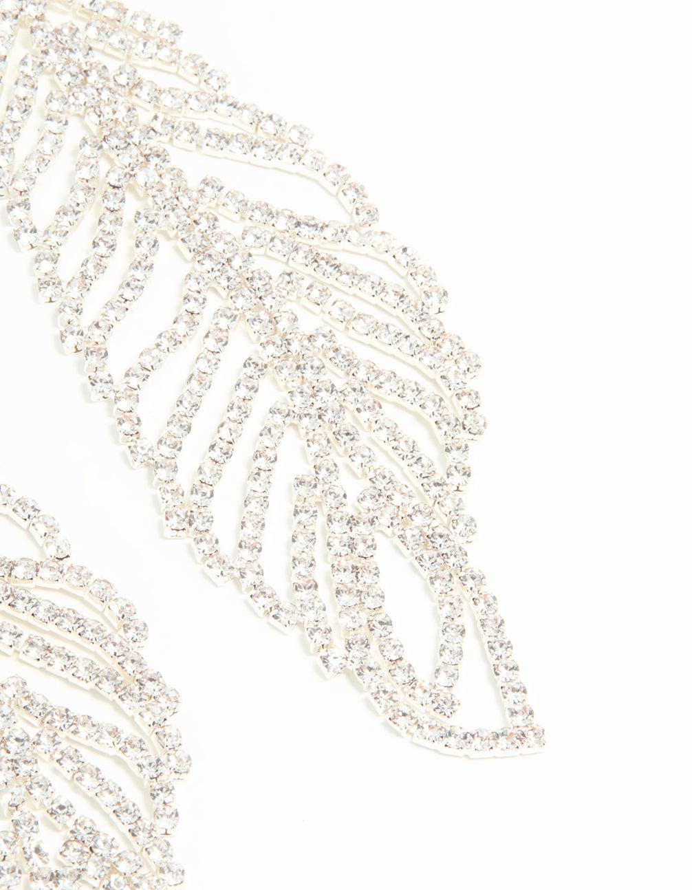 Silver Diamante Large Leaf Outline Hook Drop Earrings