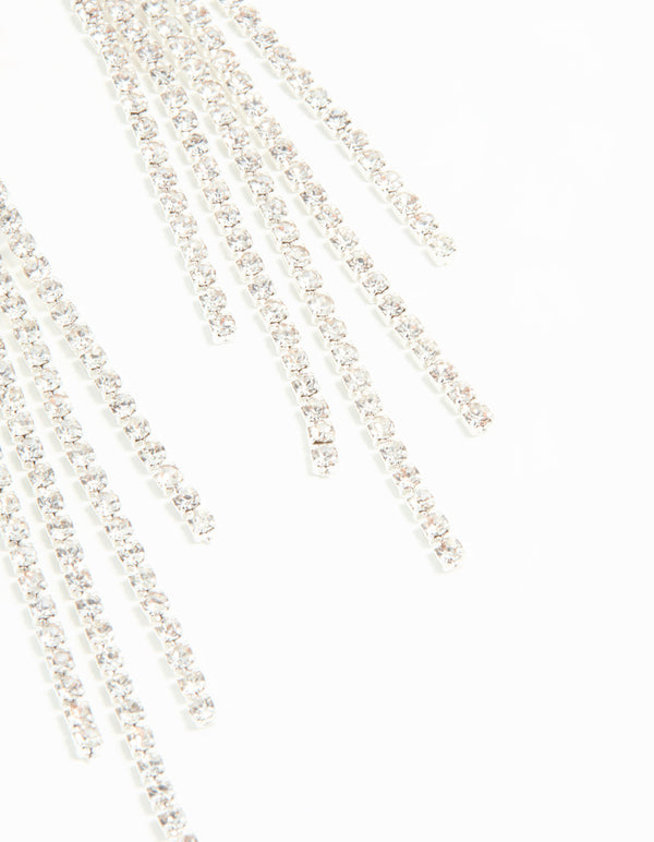 Silver Diamante Open Circle Cupchain Drop Earrings