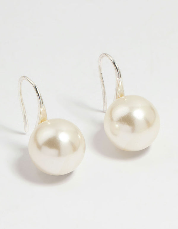 Silver Plated Pearl Hook Drop Earrings
