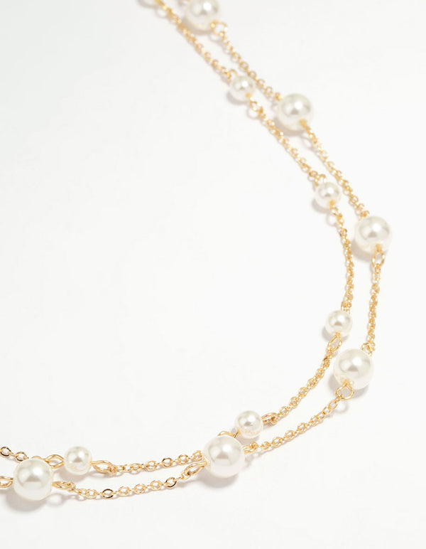 Gold Plated Pearl Layered Necklace