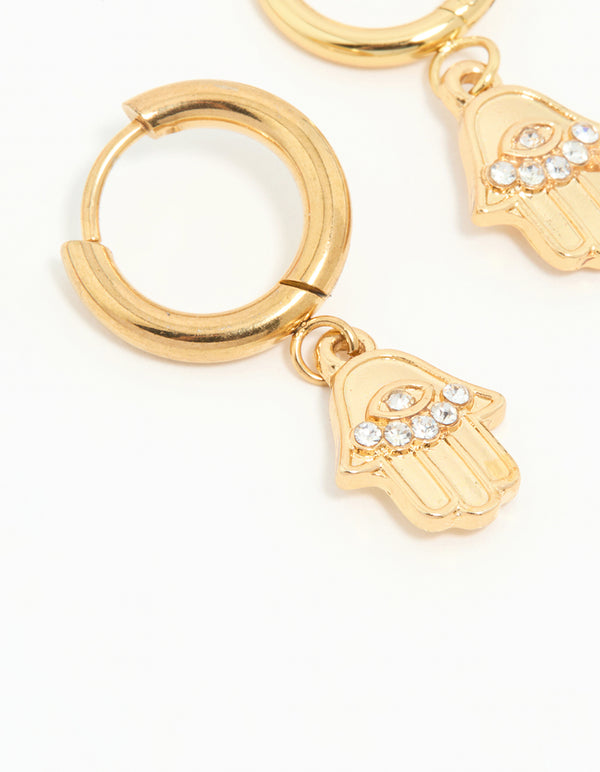 Waterproof Gold Plated Stainless Steel Hamsa Hand Hoop Earrings