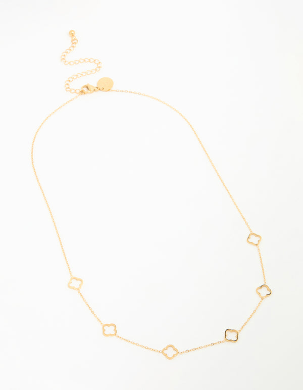 Waterproof Gold Plated Stainless Steel Hollow Flower Pendant Necklace