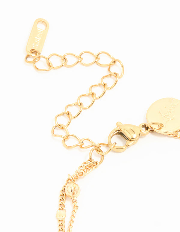 Waterproof Gold Plated Stainless Steel Black Enamel Flower Layered Bracelet