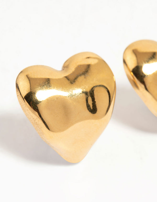 Waterproof Gold Plated Stainless Steel Molten Heart Stud Earrings