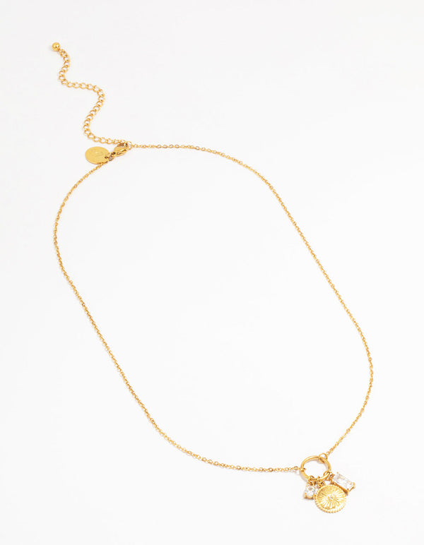 Waterproof Gold Plated Stainless Steel Cubic Zirconia Evil Eye Pendant Necklace