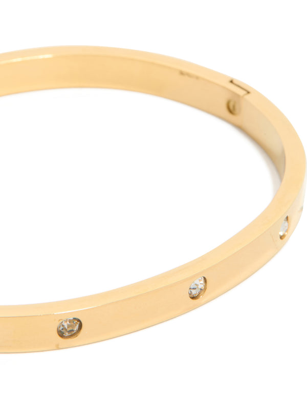 Waterproof Gold Plated Stainless Steel Diamante Hinged Bangle