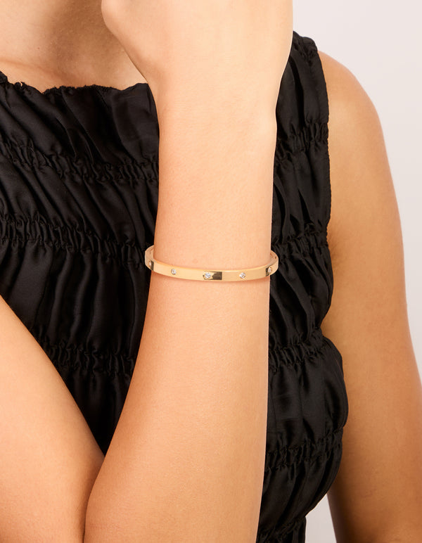 Waterproof Gold Plated Stainless Steel Diamante Hinged Bangle