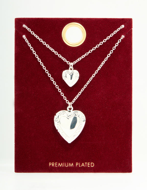 Silver Plated Heart Pendant Necklaces 2-Pack