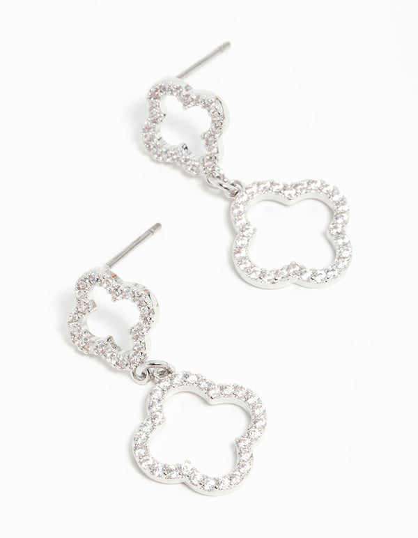 Silver Cubic Zirconia Flower Drop Earrings