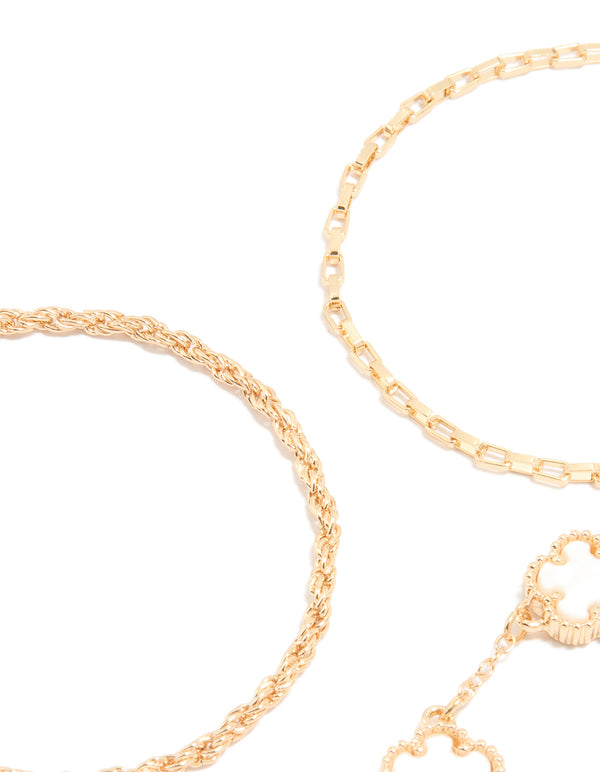 Gold Flower & Chain Bracelets 3-Pack