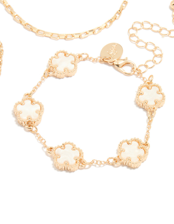 Gold Flower & Chain Bracelets 3-Pack