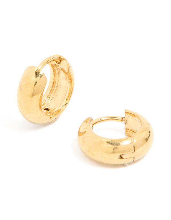 Discover waterproof gold plated stainless steel chunky huggie earrings measuring 10 MM in front view