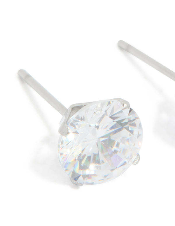 Waterproof Stainless Steel Cubic Zirconia Stud Earrings 8MM