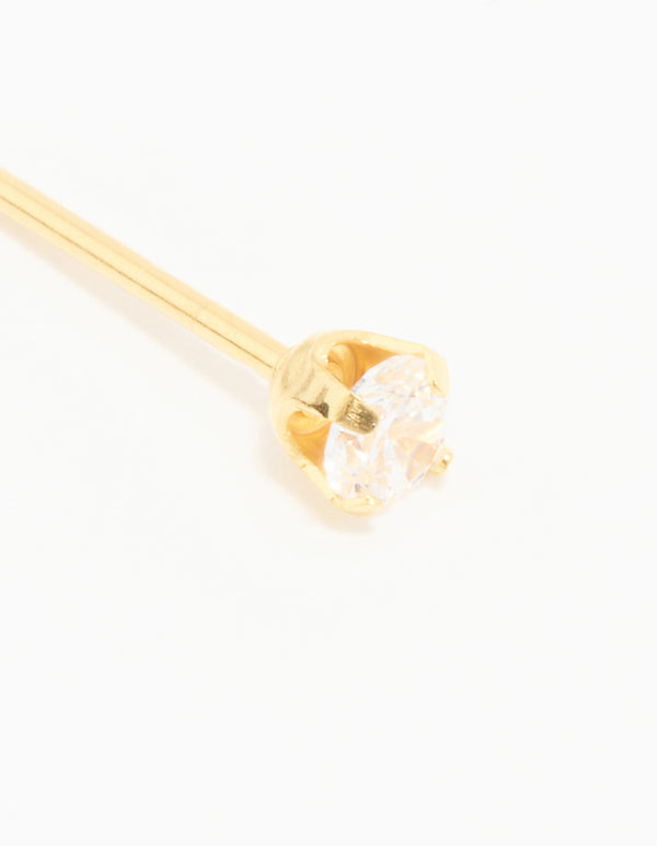 24K Gold Plated Surgical Stainless Steel 3MM Cubic Zirconia Piercing Stud