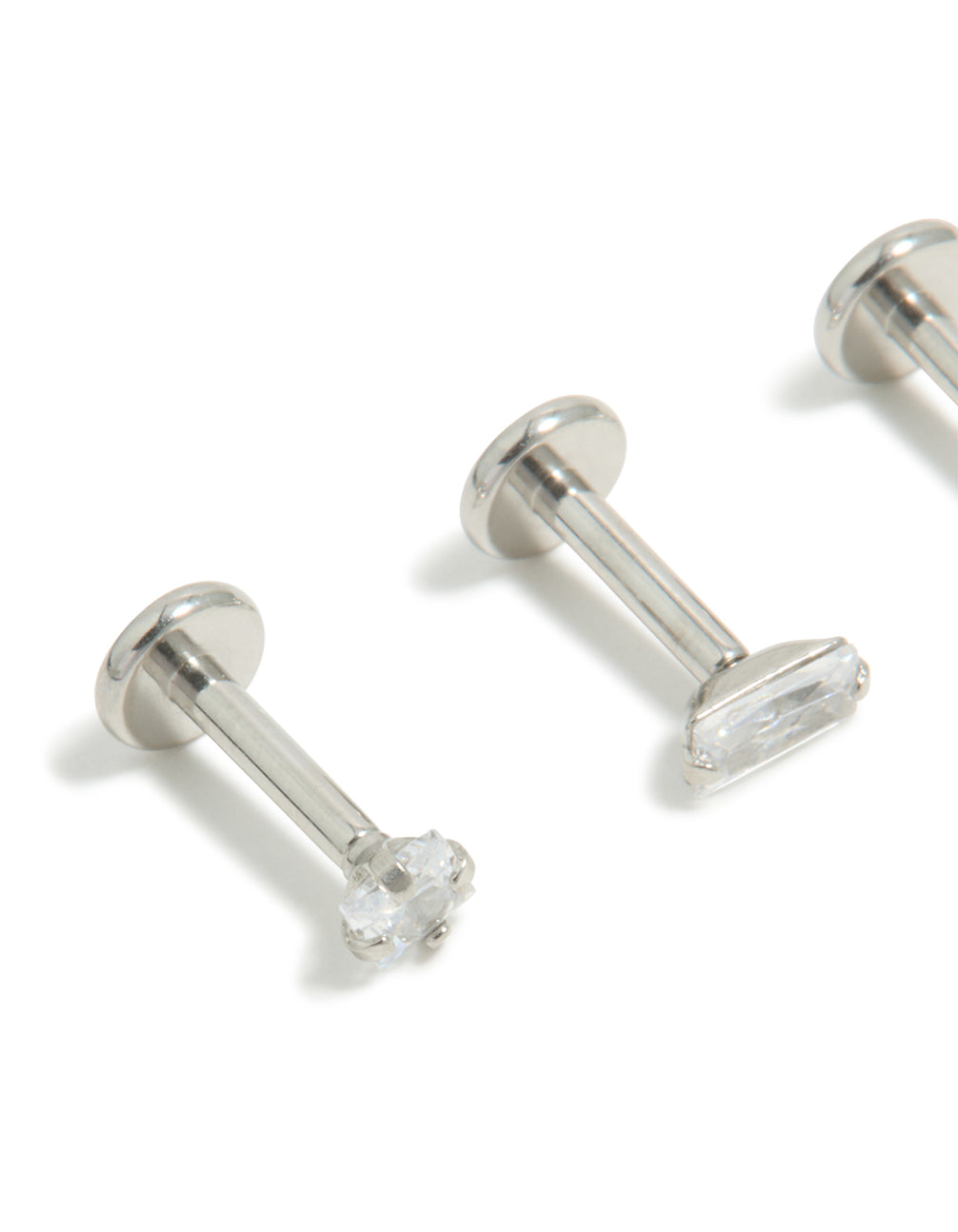 Surgical Steel Cubic Zirconia Mixed Shape Flat Back Studs 3-Pack